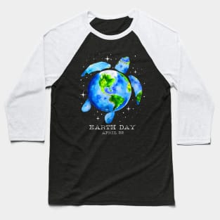 Earth Day 2024 Restore Earth Sea Turtle Art, Save the Planet Baseball T-Shirt